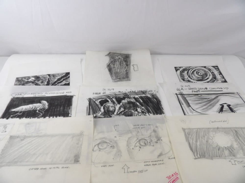 Lot 329: Original Storyboard Sketch Lot for the 1984 Classic movie Dune - Mentor Huebner Sketches