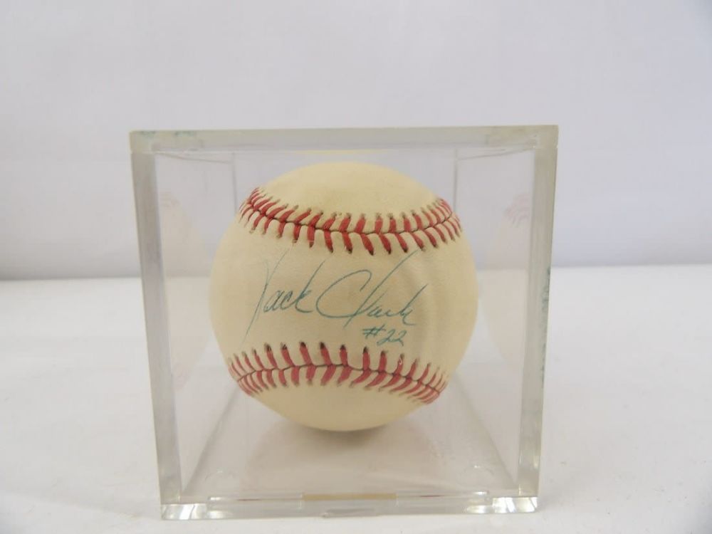Lot 400: Jack Clark Autographed Baseball. Inscribed with Jersey Number