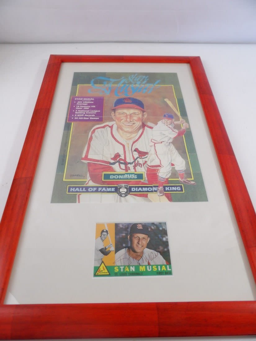 Lot 405: Stan Musial Framed Autographed Card and puzzle picture