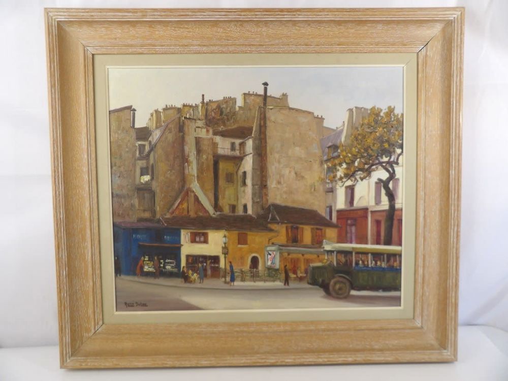 Lot 411: Original Oil on Canvas Rene Dulieu Street Scene