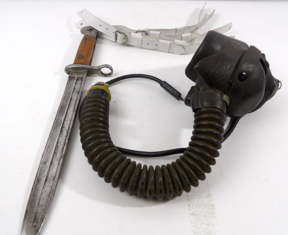 Lot 434: WW2 Bayonet and A-14 oxygen mask lot