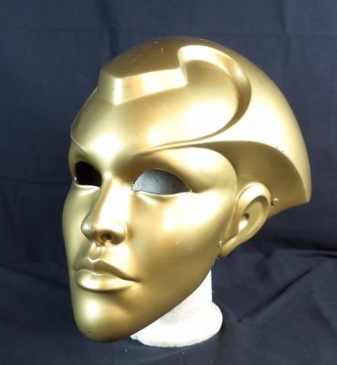 Screen used Gold Face Helmet from the 2002 movie Rollerball. Helmet foam liner is brittle but 