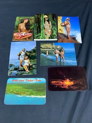 Lot of vintage Hawaii themed postcards. Lot of 7. May show signs of wear and writing