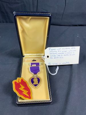 Named Korea War 25th Infantry Division WWII Purple heart with Coffin Case. Named to Private 