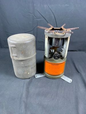 WW2 WWII US 1943 Single Burner Coleman Cookstove and Case. Aluminum case marked C.M Mfg Co. Used 