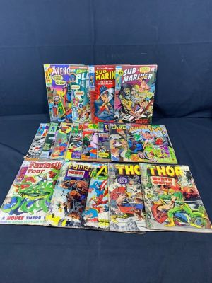 Mixed lot of early Marvel and DC Comic Books. Condition ranges from very power with water 
