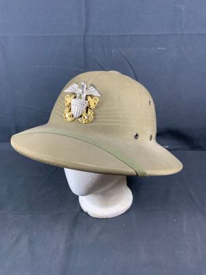US Navy Pith Helmet with 2 piece Cap Badge. Item as shown
