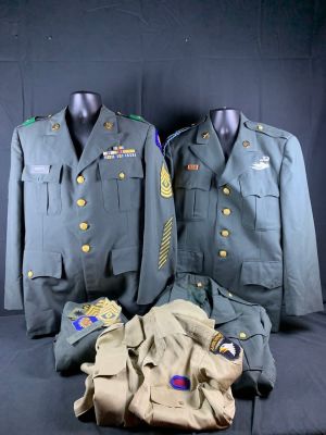 Mixed lot of Various named Korea War and Vietnam War Uniforms. lot of 5 total pieces. Robert's 