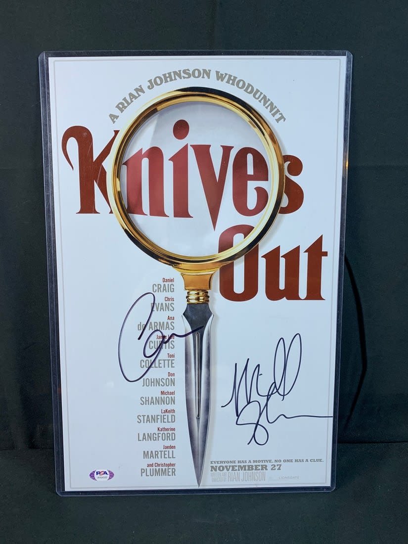 Lot 139: Chris Evans and Michael Shannon Dual Autographed Knives Out Photo