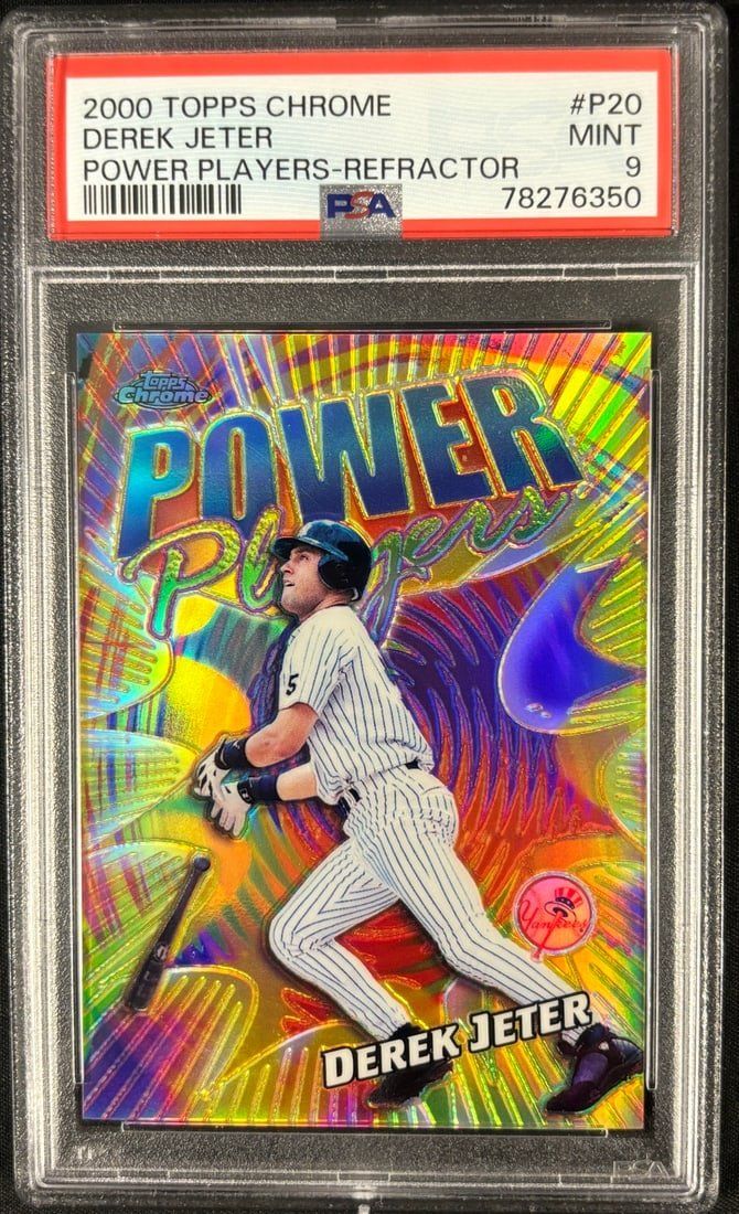 Lot 107: 2000 Topps Chrome Derek Jeter Power Players Refractor PSA MINT 9 card