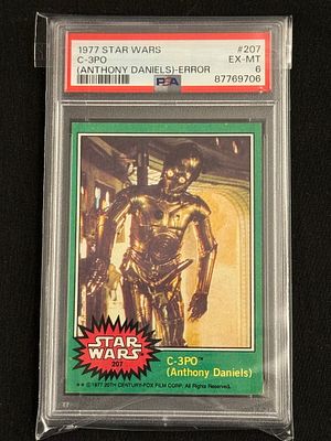 1977 Star Wars C-3PO Golden Rod Error Card PSA 6. Famous Anthony Daniels error in grade PSA 6
