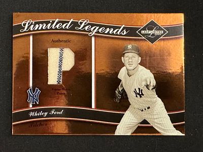 2001 Donruss Limited Legends Game Used Whitey Ford 48/100. Game used cut from NY Yankees legend 