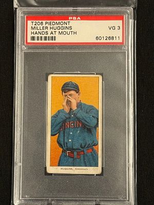 1909 T206 Miller Huggins Hands at Mouth Piedmont PSA 3 HOF. PSA 3 example with Piedmont back