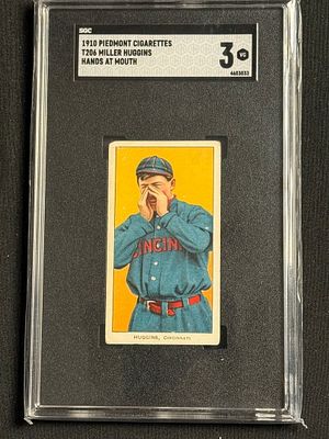 1909 T206 Miller Huggins Hands at Mouth Piedmont SGC 3 HOF. SGC 3 example with Piedmont back