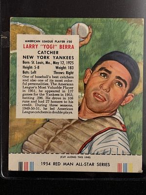 1954 Red Man Yogi Berra w/ Tab. Generally a nice example complete with tab. No creases.