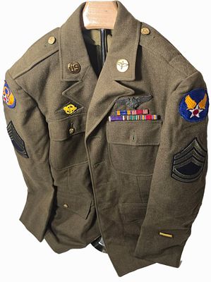 WWII 8th AAF Ike Jacket Flight Engineer Faded Laundry number on inside. Amazing wing and ribbon 