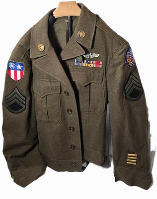 WWII 20th AAF Ike Jacket with stiched ribbon bar. Laundry number and partial last name. CBI 