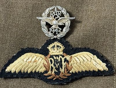WWII RAF 1942 Volunteer Badge and Padded RAF Pilot's Wings. U.S. or Canadian manufactured 1942 
