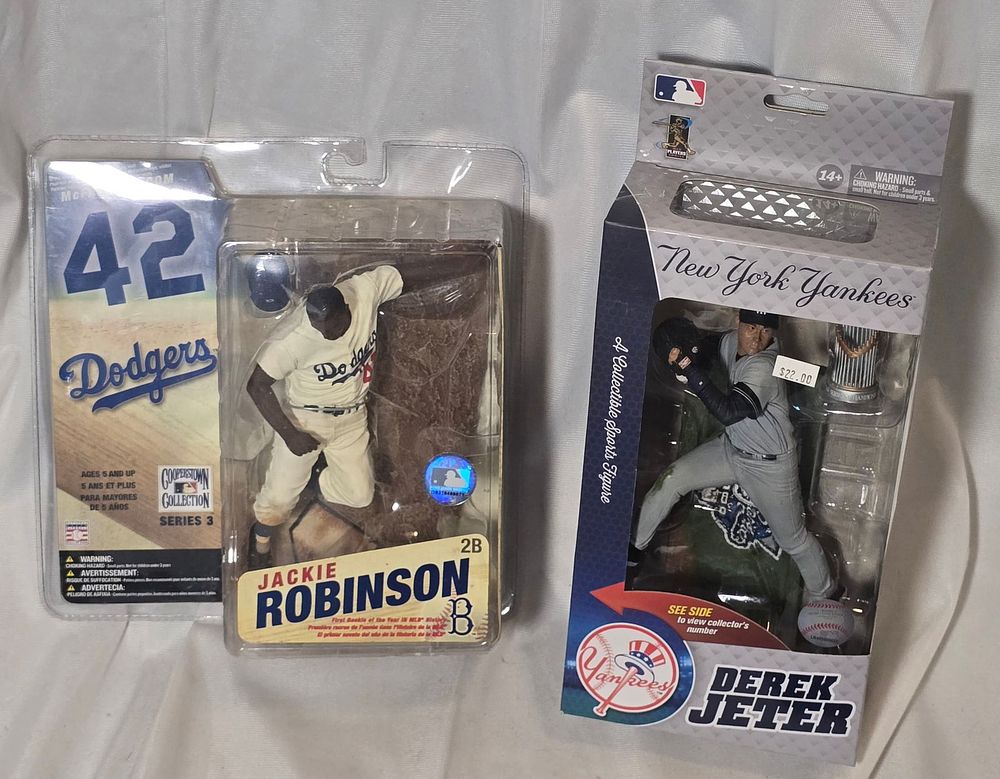 Lot 128: Jackie Robinson & Derek Jeter Action Figures