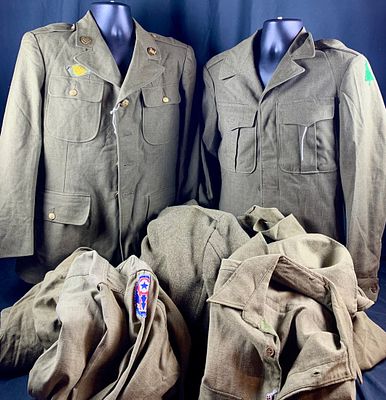 Large mixed lot of WW2 WWII Dress jackets and shirts. Dealer lot of 2 dress jackets, 4 shirts 