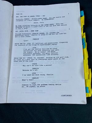Original script from the Mark wahlberg film The italian Job. This script shows heavy use with 