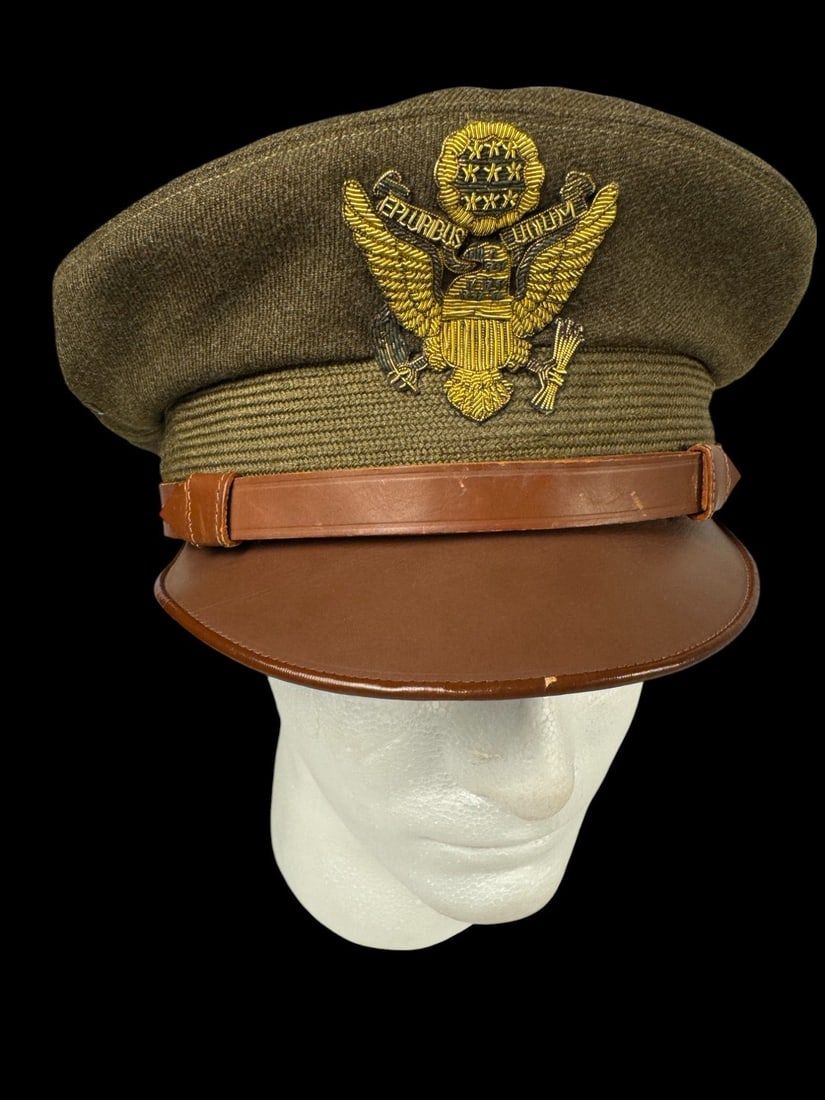 Lot 94: WWII Officer's Service Dress Cap with Bullion Eagle - Crusher