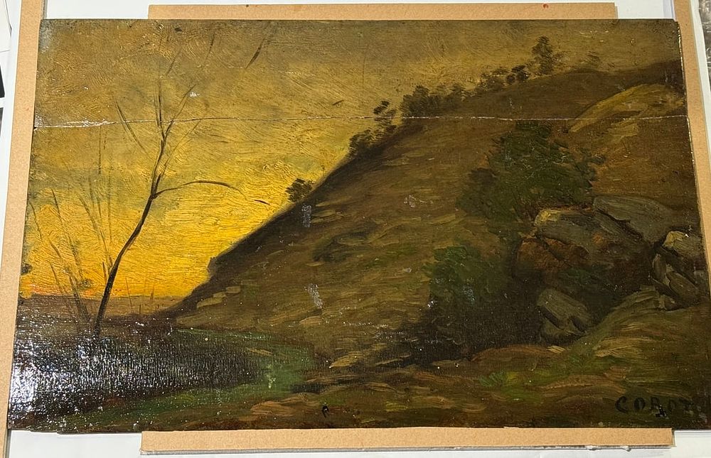 Lot 277: Attributed to Jean-Baptiste-Camille Corot French, 1796?1875, Sunset Landscape