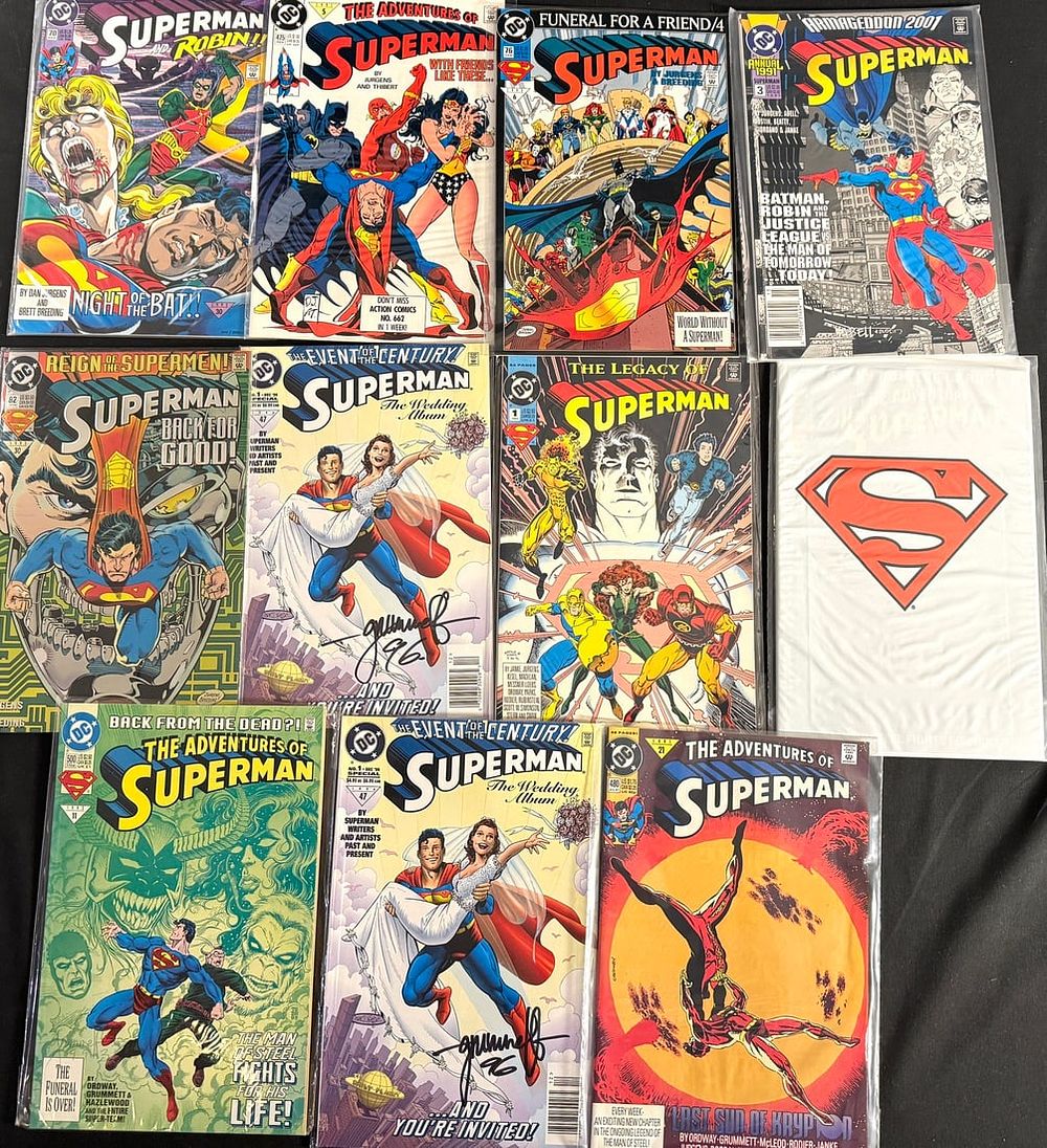 Lot 19: 12 Age Dc Comics Superman Titles, 1991-1997, Featuring Key Storylines and Apparent Signatures