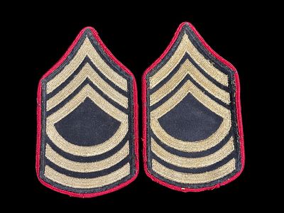 WWII US Army Staff Sergeant Chevrons Red Border CAP. This lot features a scarce and highly 