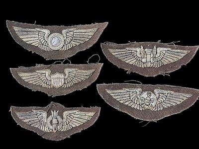 WWII AAF Bullion Wing Collection. Includes set of unused 3in AAF wings. Observer, Pilot 