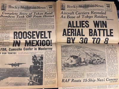 WWII Era Rocky Mountain News Newspapers Detailing Doolittle Raid and Allied Victories. This lot 