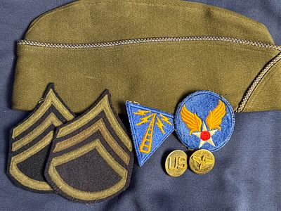 WWII AAF EM Sidecap and Insignia Lot. All as shown. Original WWII period