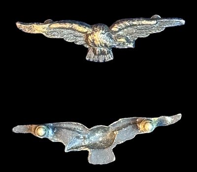 WWI-WWII RAF Cap or Cuff Eagles. No lug nuts. Likely WWII as the do not have a plate of a third post.