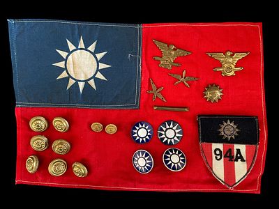 WWII Chinese Air Force and AVG Insignia. All items appear original with the exception of the CBI 