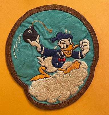 WWII U.S. Army Air Forces 531st Bomb Squadron 380th Bomb Group Hand-Embroidered Donald Duck Patch. 
