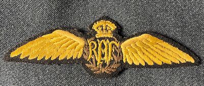 WWII RAF Pilots Wings. Early, possibly pre-war flat hand-embroidered version. Removed from tunic.