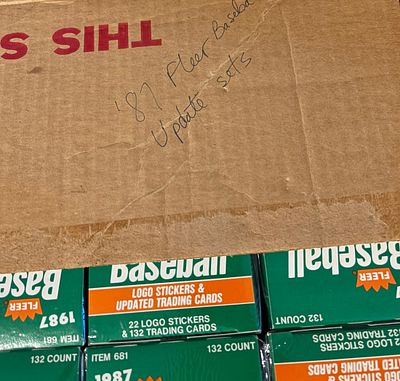 Case of 1987 Fleer Baseball Logo Stickers & Updated Trading Cards Factory Sealed Sets. Case of 
