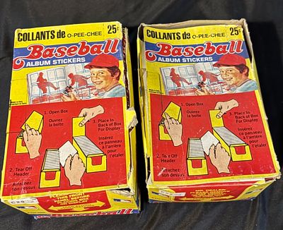 1982 O-Pee-Chee Baseball Album Stickers Retail Display Boxes. A pair of vintage O-Pee-Chee 