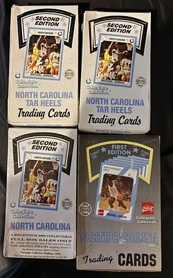 1990 Collegiate Collection North Carolina Tar Heels Trading Card Boxes. A collection of vintage 