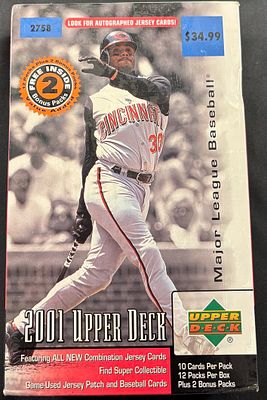 2001 Upper Deck Series 1 Baseball Box. A factory-sealed box of 2001 Upper Deck Series 1 Major 