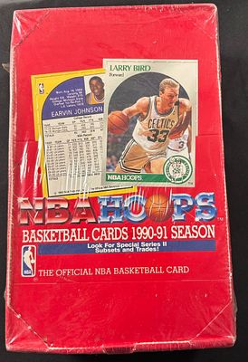 1990-91 NBA Hoops Series 2 Basketball Wax Box. A factory-sealed display box of NBA Hoops 