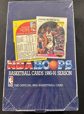 1990-91 NBA Hoops Series 1 Basketball Factory Sealed Box. A factory-sealed display box of 
