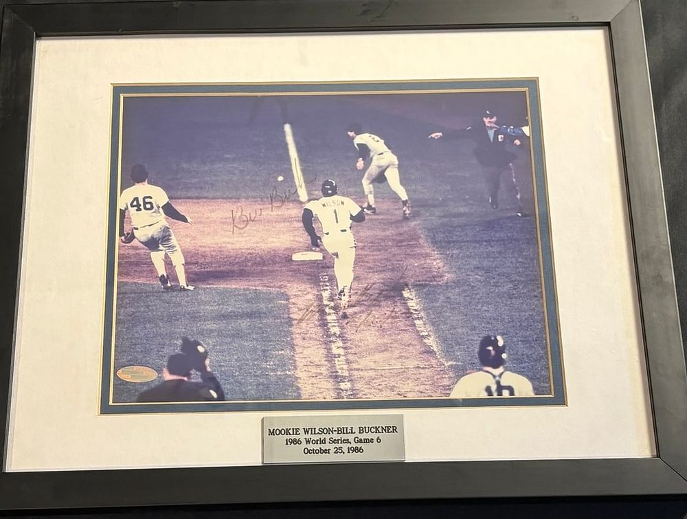 Lot 74: Mookie Wilson and Bill Buckner Autographed 1986 World Series Game 6 Framed Photograph