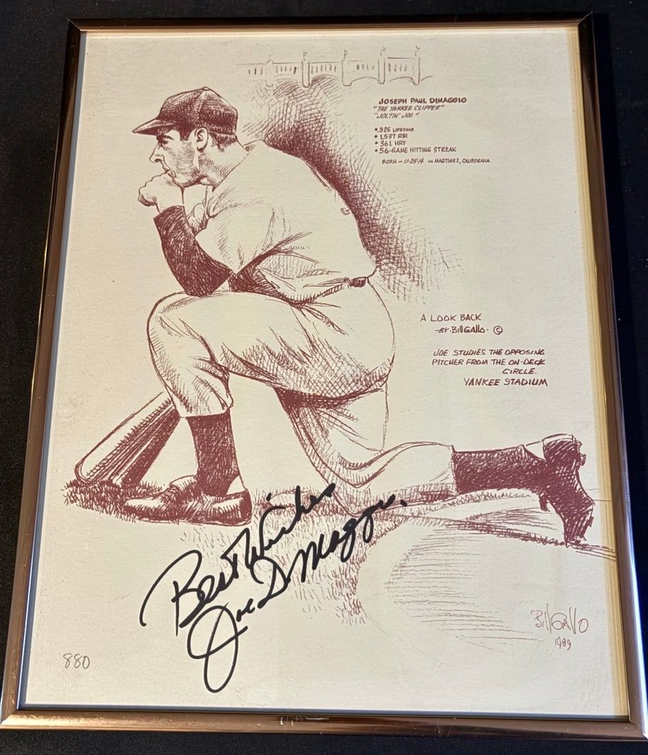 Lot 100: Bill Gallo Joe DiMaggio from A Look Back Portfolio Signed Lithograph