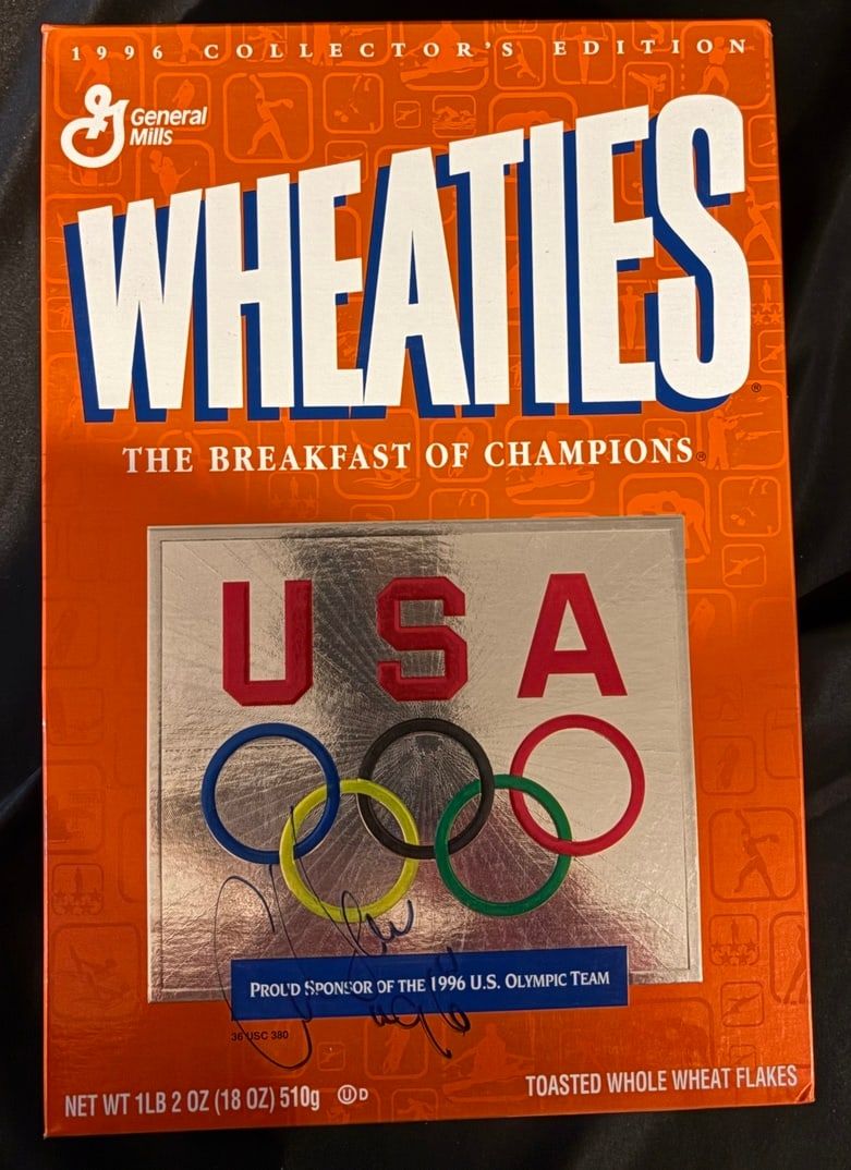 Lot 108: Carl Lewis Signed 1996 General Mills Wheaties Collector's Edition U.S. Olympic Team Cereal