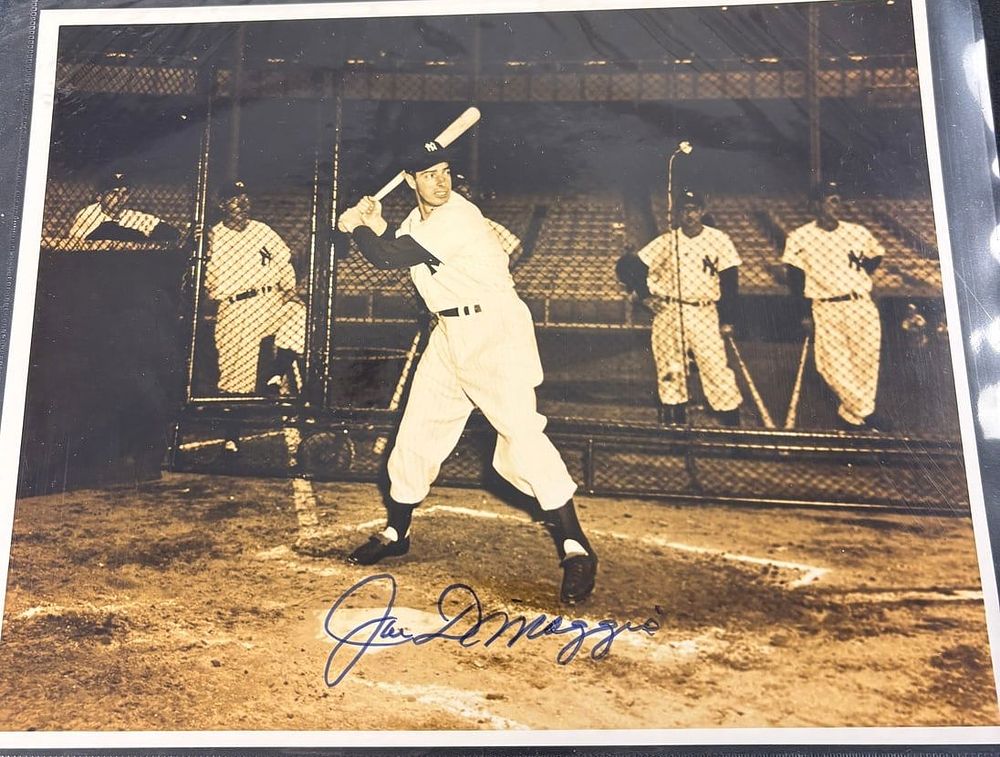 Lot 114: Joe DiMaggio Signed At The Batting Cage Sepia Photograph - Autographed