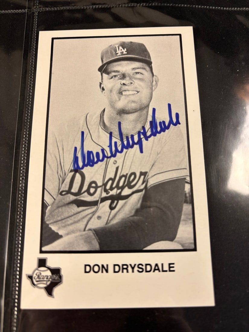 Lot 118: Don Drysdale Autographed Los Angeles Dodgers Print with Texas Rangers Logo
