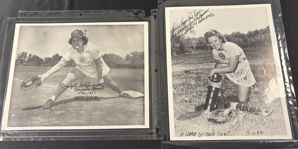 Lot 125: Autographed AAGPBL Photographs Alice Lefty Hohlmayer and Leone Peppi Paire Davis