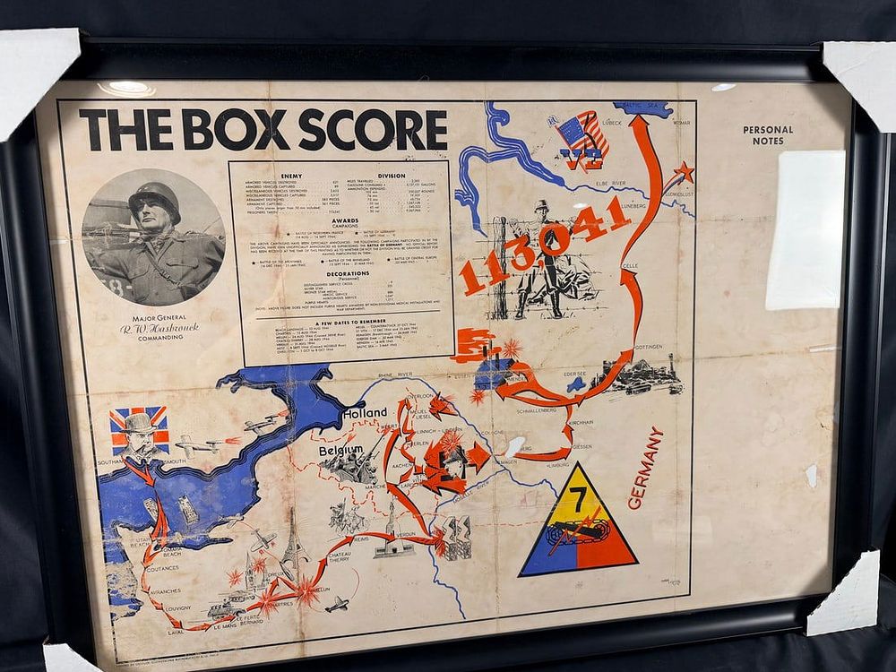 Lot 112: WWII 7th Armored Map Framed