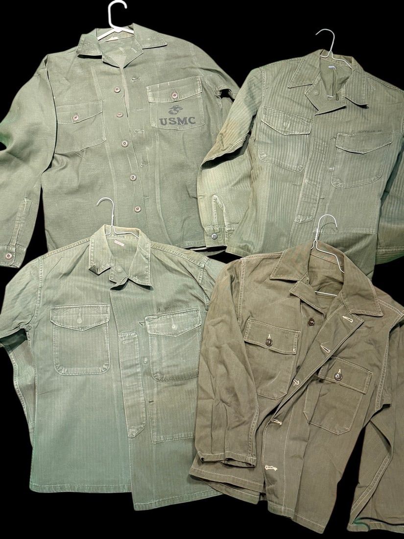 Lot 358: WWII-Korea USMC HBT Utility Jacket Shirt Lot of 4